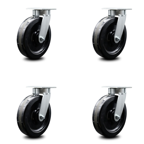 8 Inch Kingpinless Phenolic Wheel Swivel Top Plate Caster SCC, 4PK